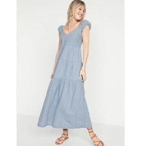 Chambray Flared Maxi Dress